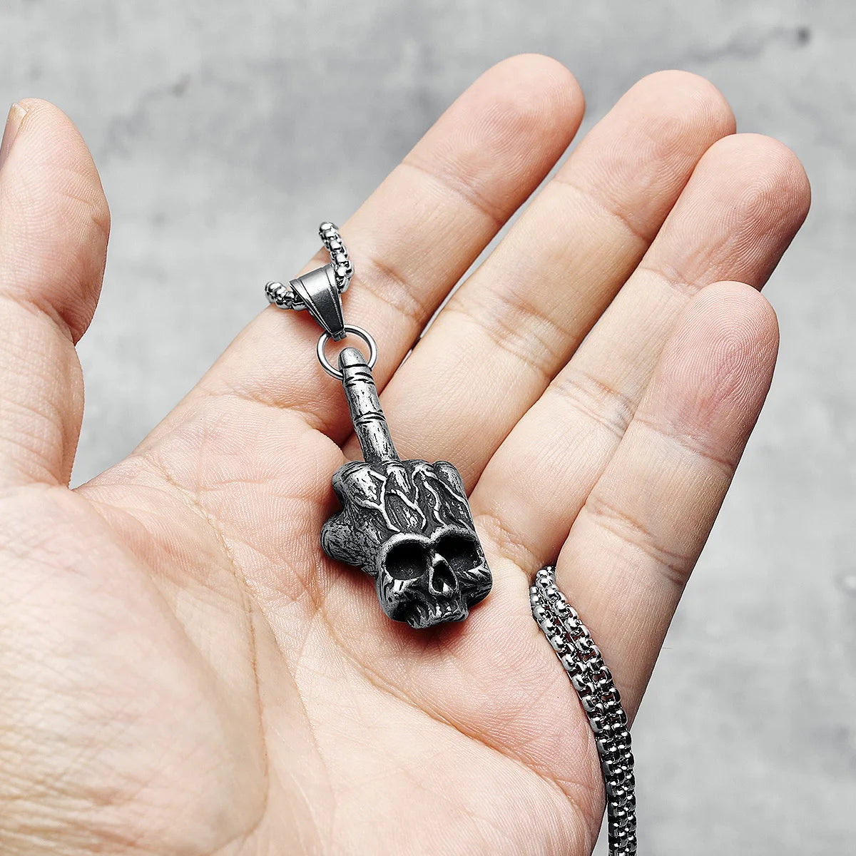 Middle Finger Necklace 316L Stainless Steel Men Skull Pendant Retro Chain Punk Rock Rap for Rider Male Jewelry Gift Dropshipping