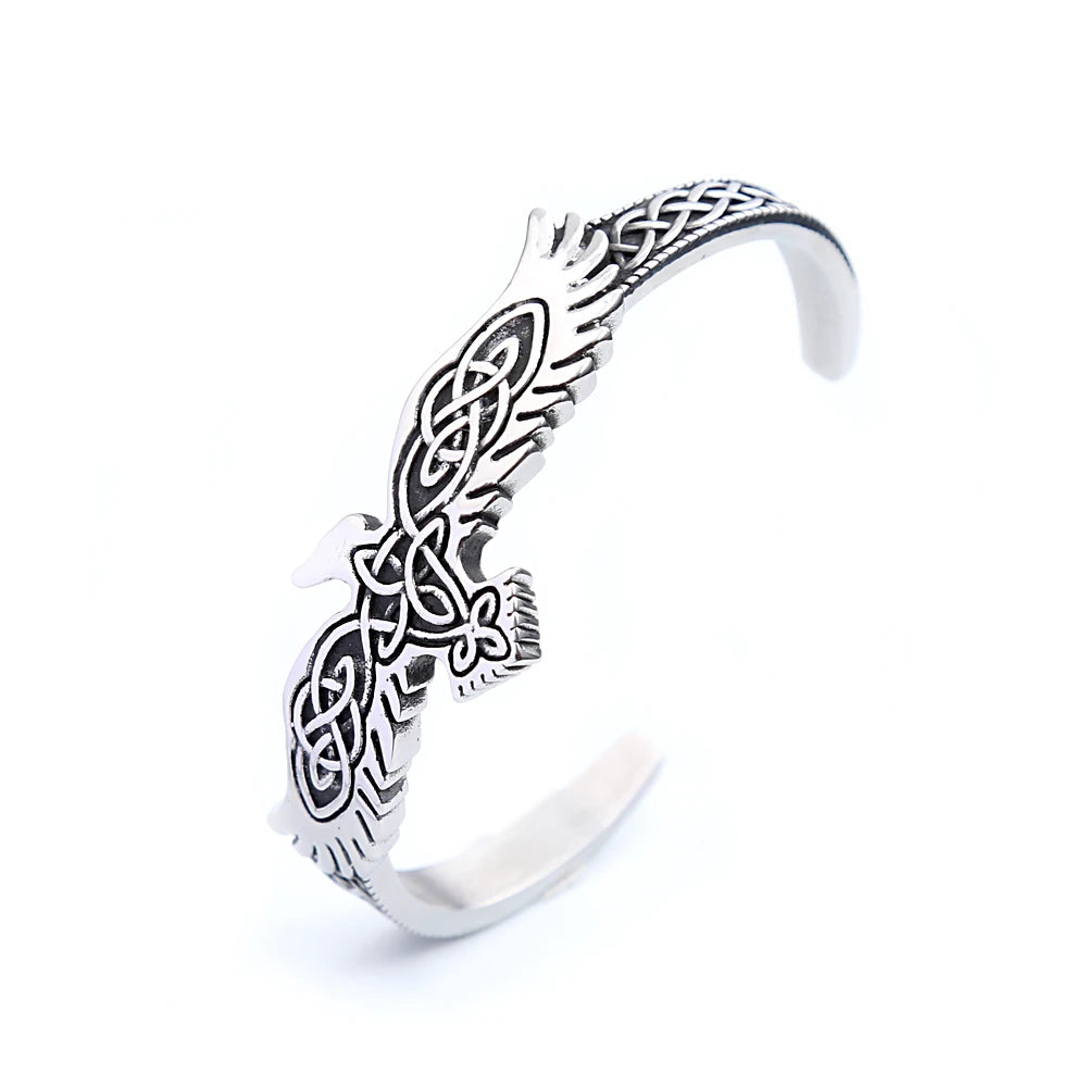 Vintage Viking Stainless Steel Raven Eagle Bracelet For Men Women Fashion Celtic knot Bracelet Opening Adjustable Jewelry Gifts