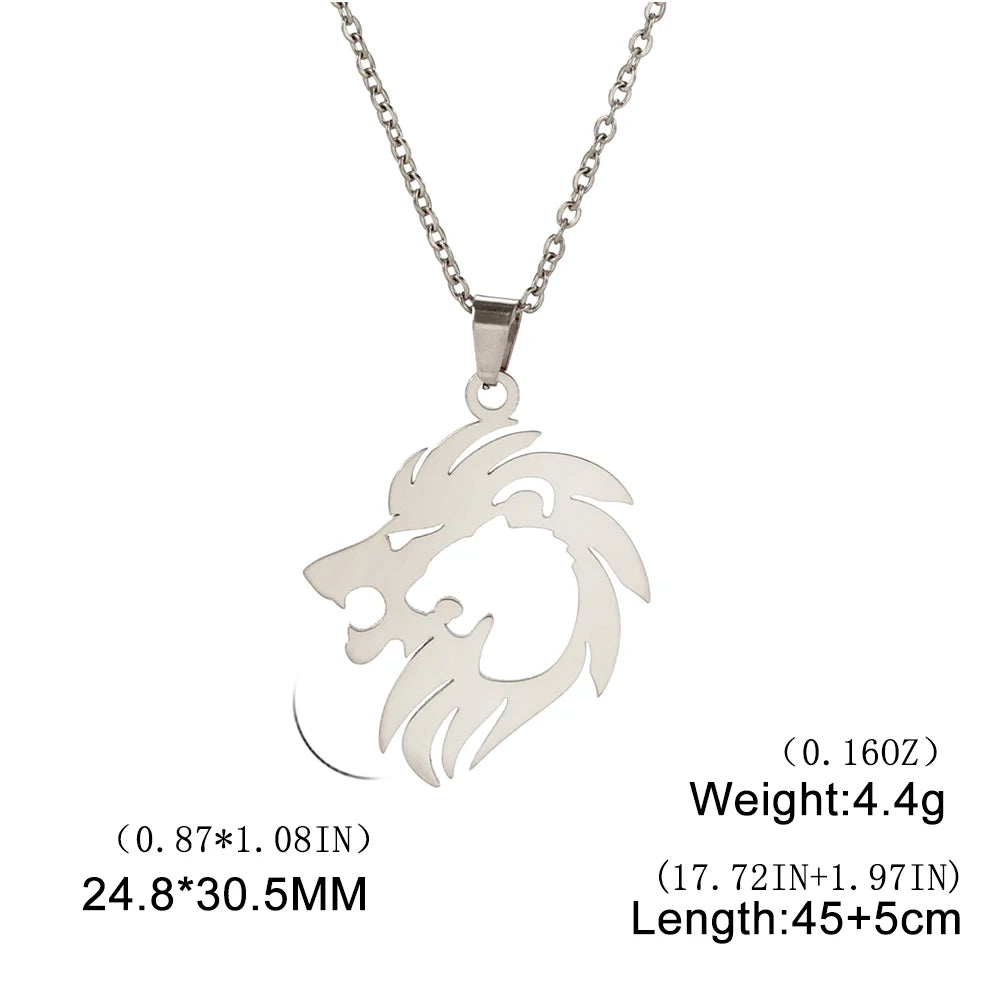 Dreamtimes Lion Necklaces for Women Stainless Steel Punk Animal Pendant Necklace Link Chain Women Fashion Jewelry Party Gifts