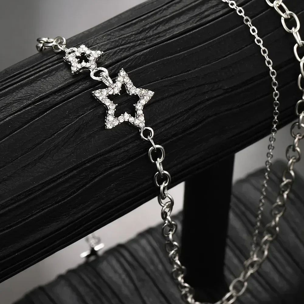 Y2K Star Zircon Pendant Necklace for Women Luxury Sweet Cool Girl Punk Heart Clavicle Chain New Fashion Jewelry Party Gift