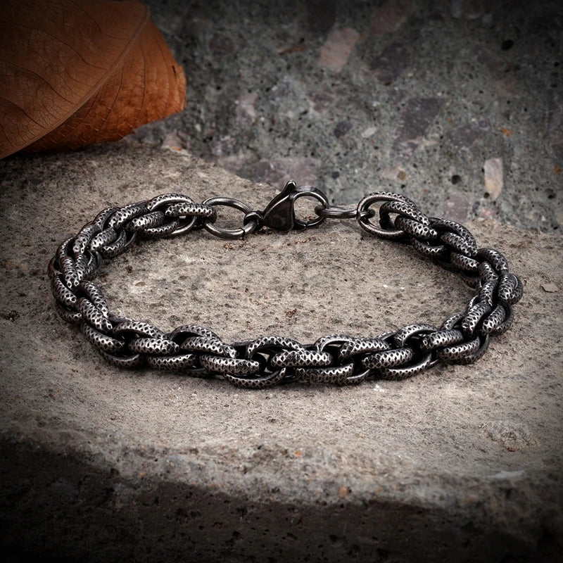 MKENDN Vintage Oxidized Black Link Chain Bracelets For Men Motocycle Cuban Chain Stainless Steel Punk Rock Biker Jewelry Gifts