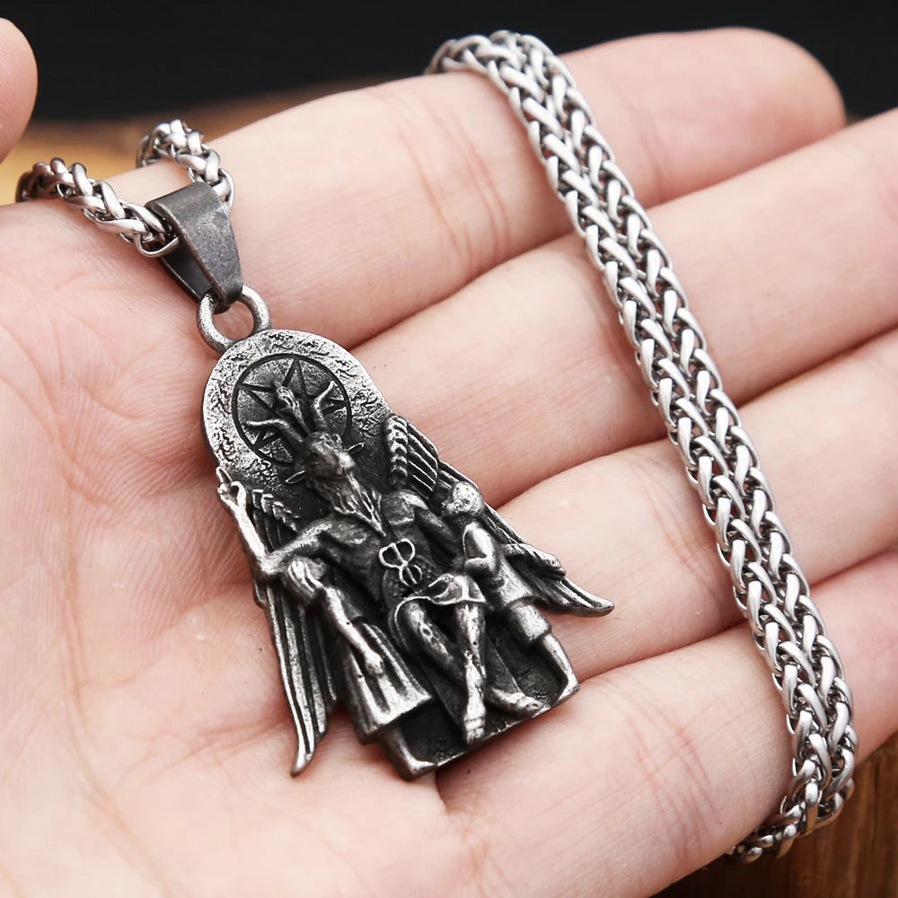 Gothic Vintage Stainless Steel Lucifer Satanic Signet Pendant Necklaces For Men Fashion Punk Anubis Necklace Party Jewelry Gifts