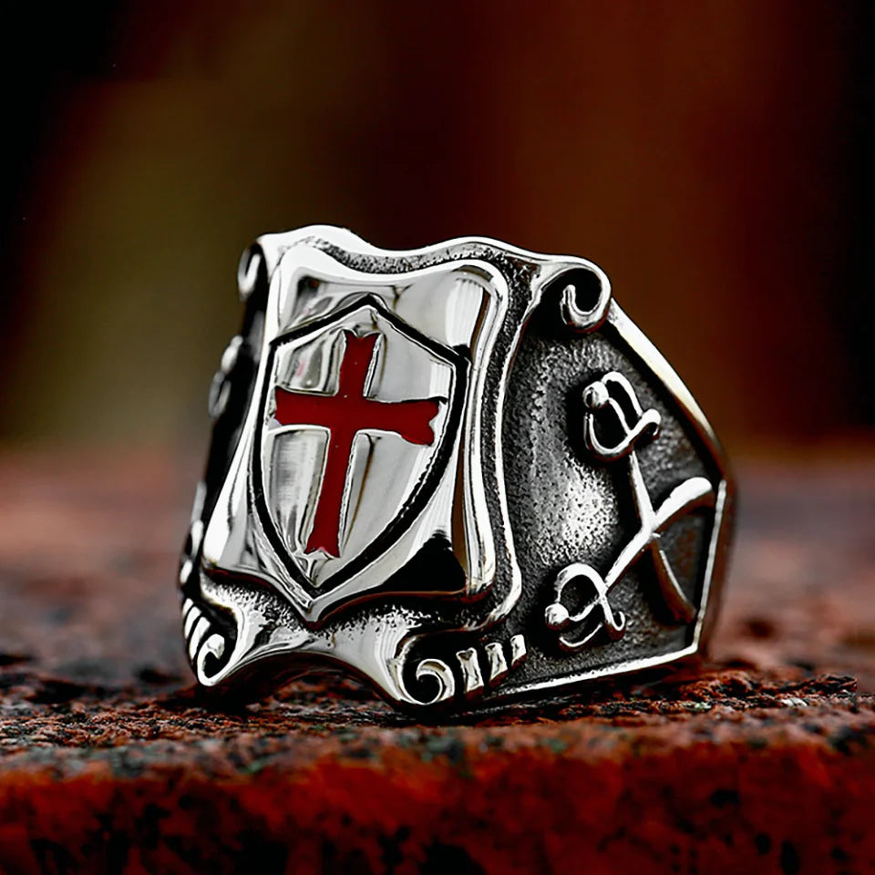 New Vintage Tempelritter Kreuz Schild Ring Für Männer 316L Edelstahl Mode Kreuzfahrer Ringe Amulett Schmuck Dropshipping