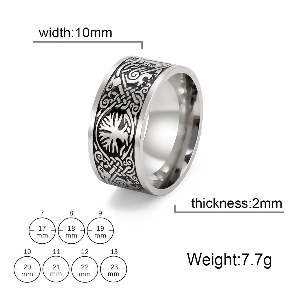 Dreamtimes 10MM Tree of life Stainless Steel Rings For Men Viking Celtic Knot Amulet Finger Rings Party Gift anillo hombre