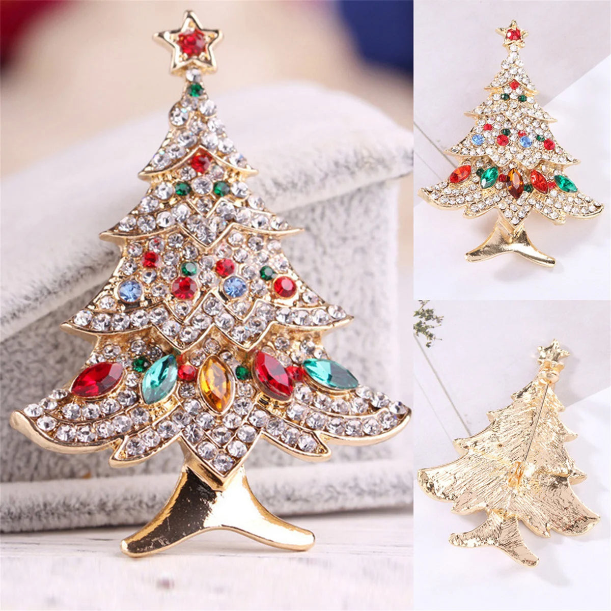 Luxury Exquisite Rhinestone Christmas Brooches Christmas Tree Enamel Brooch Pins for Women Fashion Jewelry New Year Party Gifts