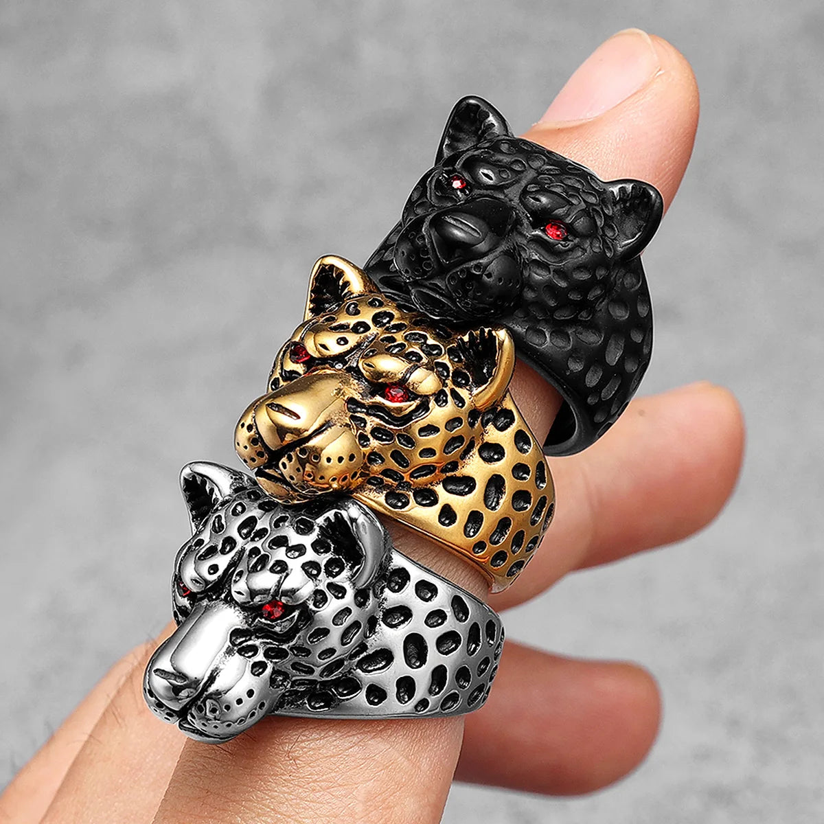 Edelstahl Männer Ringe Jaguar Leopard Tier Punk Vintage für Frauen Biker Mode Schmuck Halloween Kreativität Geschenk Großhandel