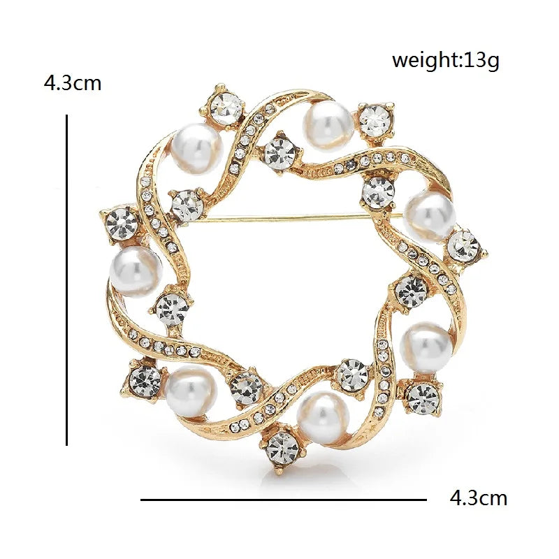 Wuli&baby Classical Pearl Circle Brooches For Women Unisex Rhinestone Round Flower Party Office Brooch Pins Gifts