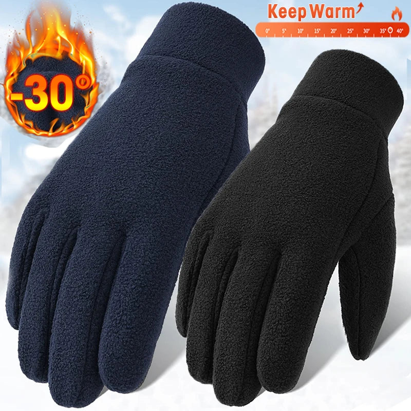 Outdoor Thermal Fleece Windproof Winter Cycling Gloves Men TouchScreen Bike Bicycle Sports Shockproof Warm Gloves Skiing Gloves