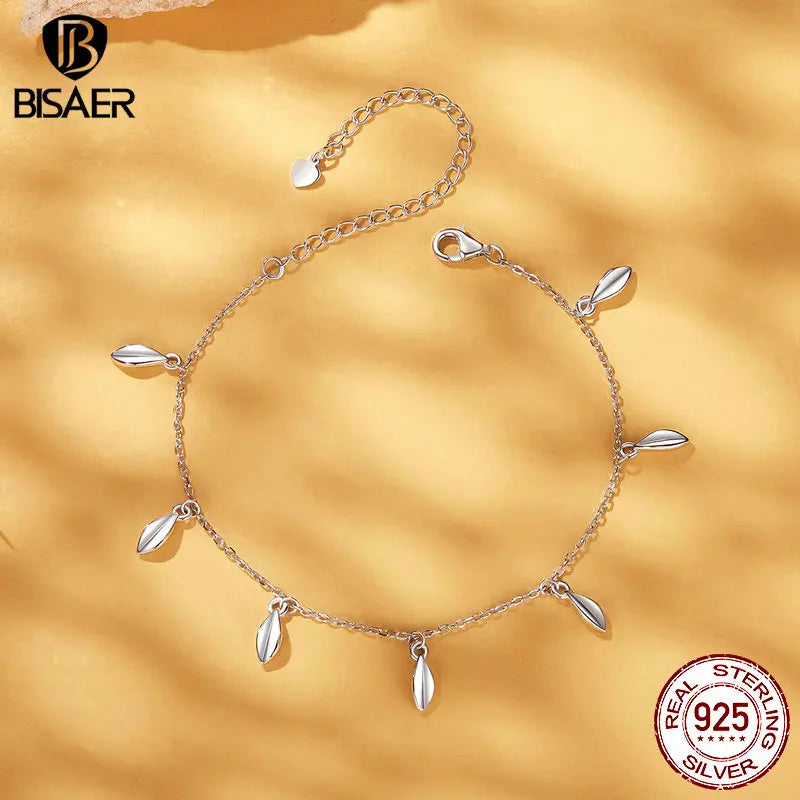 BISAER 925 Sterling Silber Gefallenes Blatt-Armband, verstellbare Kette, plattiert Weißgold, für Frauen, Party, edler Schmuck, Urlaubsgeschenk