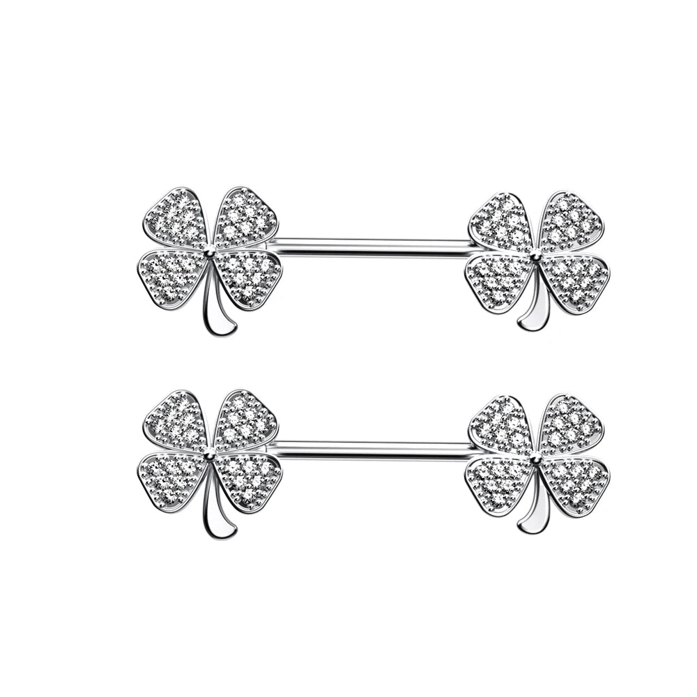 Both Sides Unscrew Chain Dangled Nipple Piercing Barbell Stainless Steel Flower Crystal Nipple Shield Cover Nipple Rings Jewelry