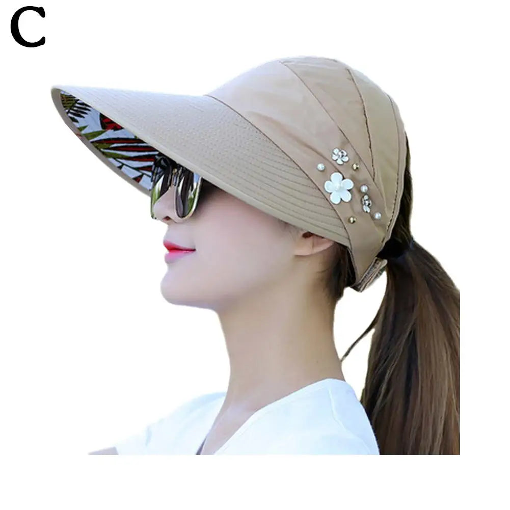 Fashion Womens Ladies Summer Vacation Wide Brim Foldable Sun Hat Anti-UV Beach Visor Caps Casual Hats