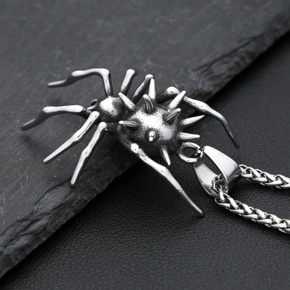 Gothic Vintage Stainless Steel Spider Pendant Fashion Punk Unique Animal Necklaces For Men Women Party Jewelry Halloween Gifts