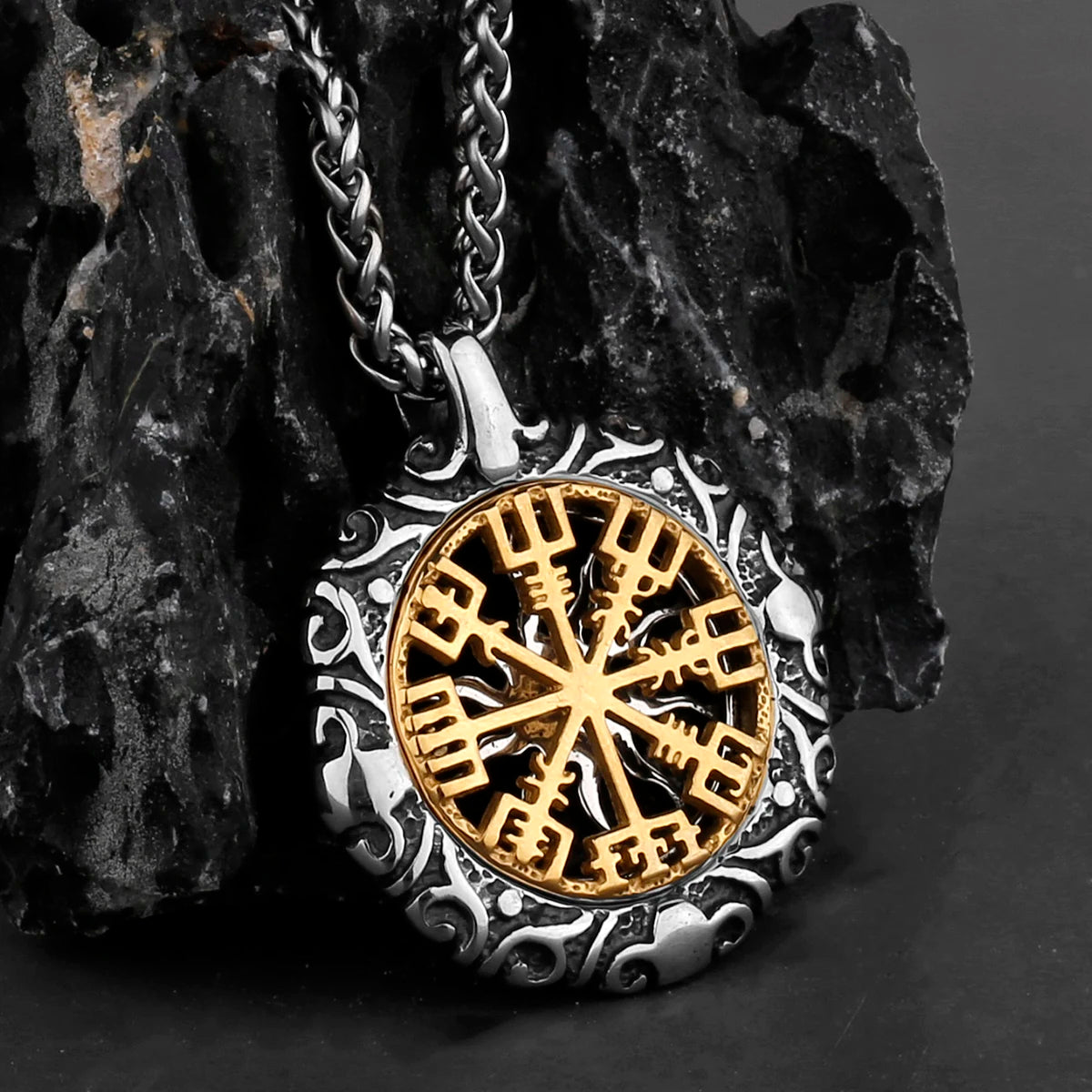 Original Stainless Steel Fashion Personality Viking Rune Amulet Hollow Men's Pendant Girlfriend Sweater Chain Jewelry Wholesale