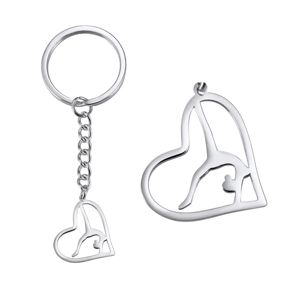 Porte-clés de gymnastique Dreamtimes en acier inoxydable, pendentif de sport, mode femme, bijoux en acier inoxydable, cadeau d'anniversaire pour gymnastes