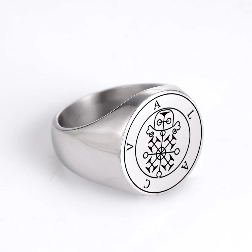 Dreamtimes Magic Ring or Disc of Solomon Seal Kabbalah Amulet Luck Fortune Seals Men Rings Stainless Steel Punk Jewelry Gift