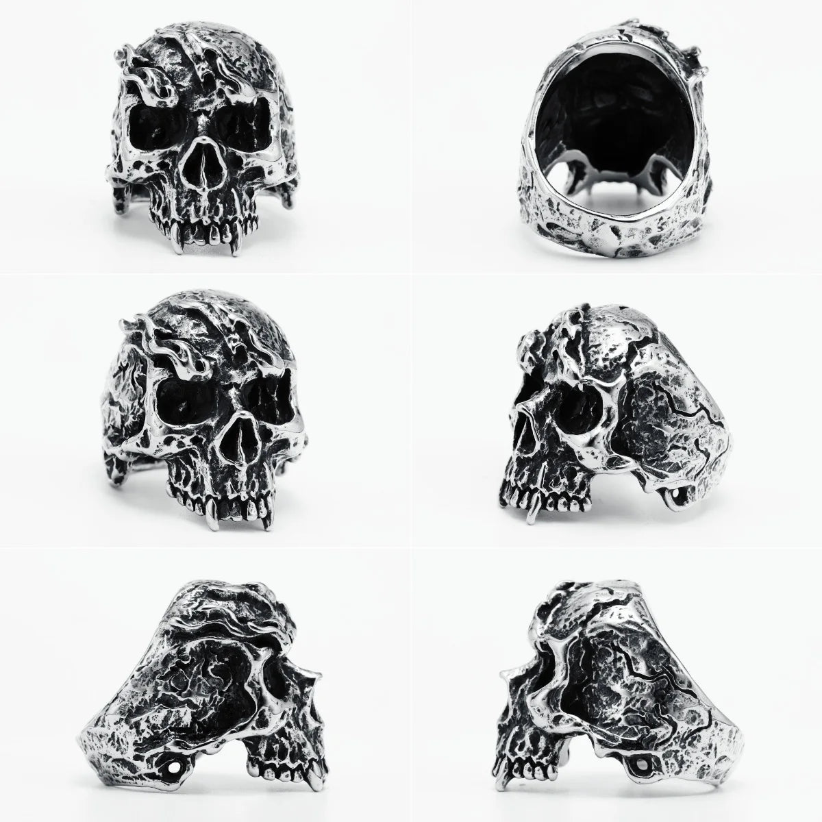 Flame Skull Men Rings 316L Stainless Steel Skeleton Blaze Rock Punk Gothic HipHop for Biker Male Boyfriend Jewelry Creative Gift