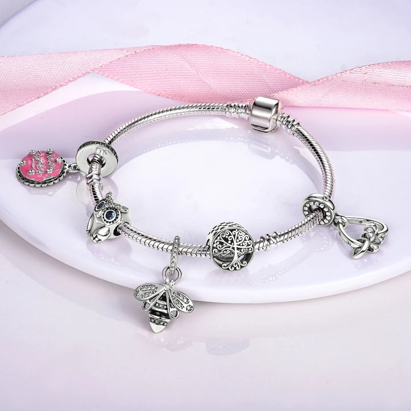 Pulseras de mujer de plata de ley 925 con forma de corazón, pulsera con abalorios, pulsera de moda para mujer, regalo de joyería