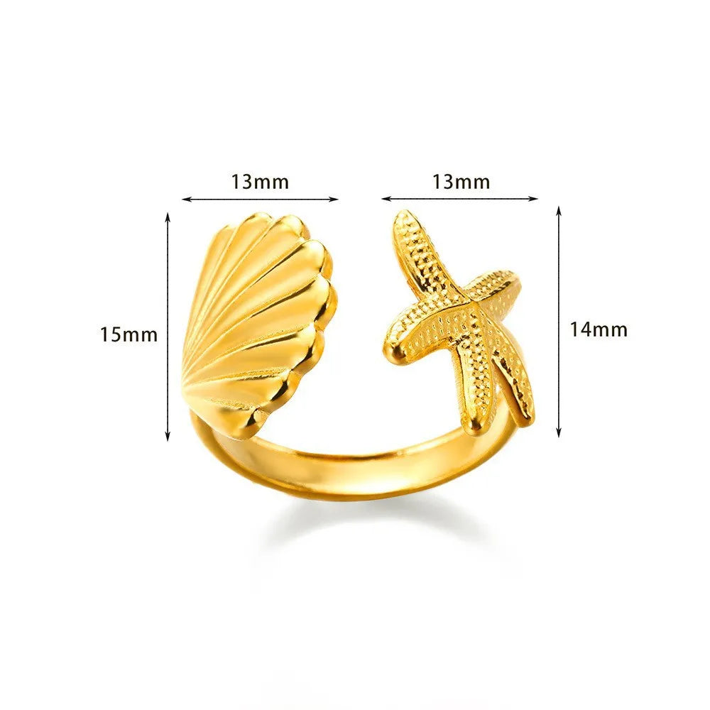 Fashion Starfish Shell Rings For Women Beach Jewelry Stainless Steel Adjustable Ring Souvenir Gift