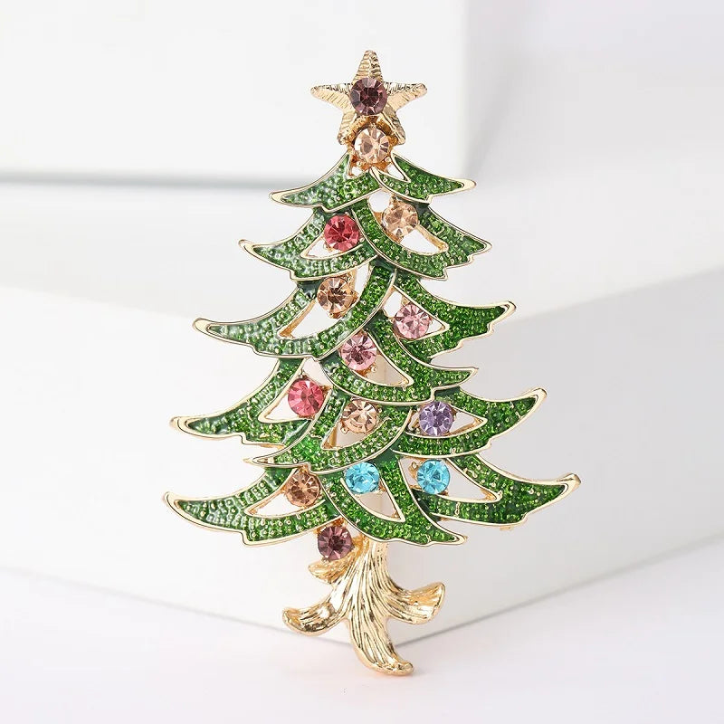 Wuli&baby White Enamel Christmas Tree Brooches For Women Men Multicolor Rhinestone Tree New Year Brooch Pin Jewelry Gifts