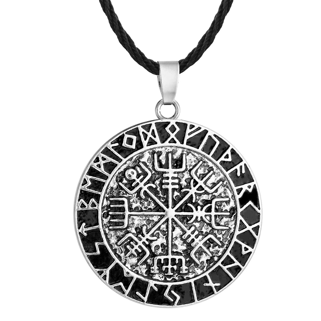 Men's Punk Viking Compass Necklace Nordic Rune Scandinavian Protection Stainless Steel Pendant Choker Amulet Talisman Jewelry