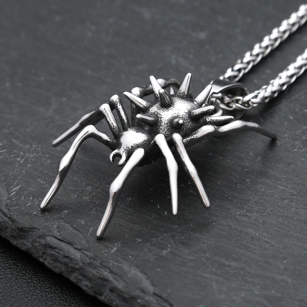 Gothic Vintage Stainless Steel Spider Pendant Fashion Punk Unique Animal Necklaces For Men Women Party Jewelry Halloween Gifts