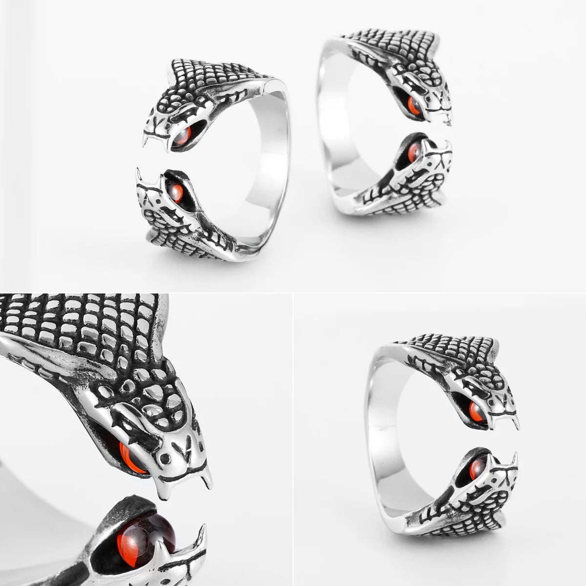 Snake Gem Open Ring 316L Stainless Steel Men Rings Punk Rock for Male Biker Retro Jewelry Halloween Creativity Gift Dropshipping