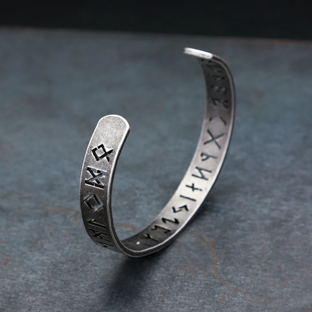 Nordic Vintage Hollow Viking Runes Bracelets For Men Women Stainless Steel Vikings Letter Amulet Cuff Bangles Fashion Jewelry