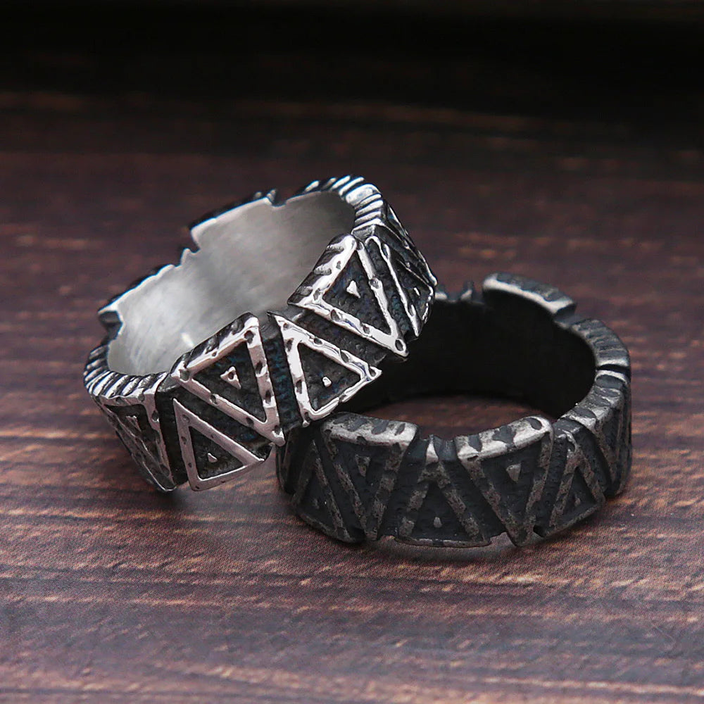 Vintage Black/Steel Viking Triangle Ring For Men Women Nordic Stainless Steel Odin Valknut Rings Amulet Jewelry Gift Wholesale