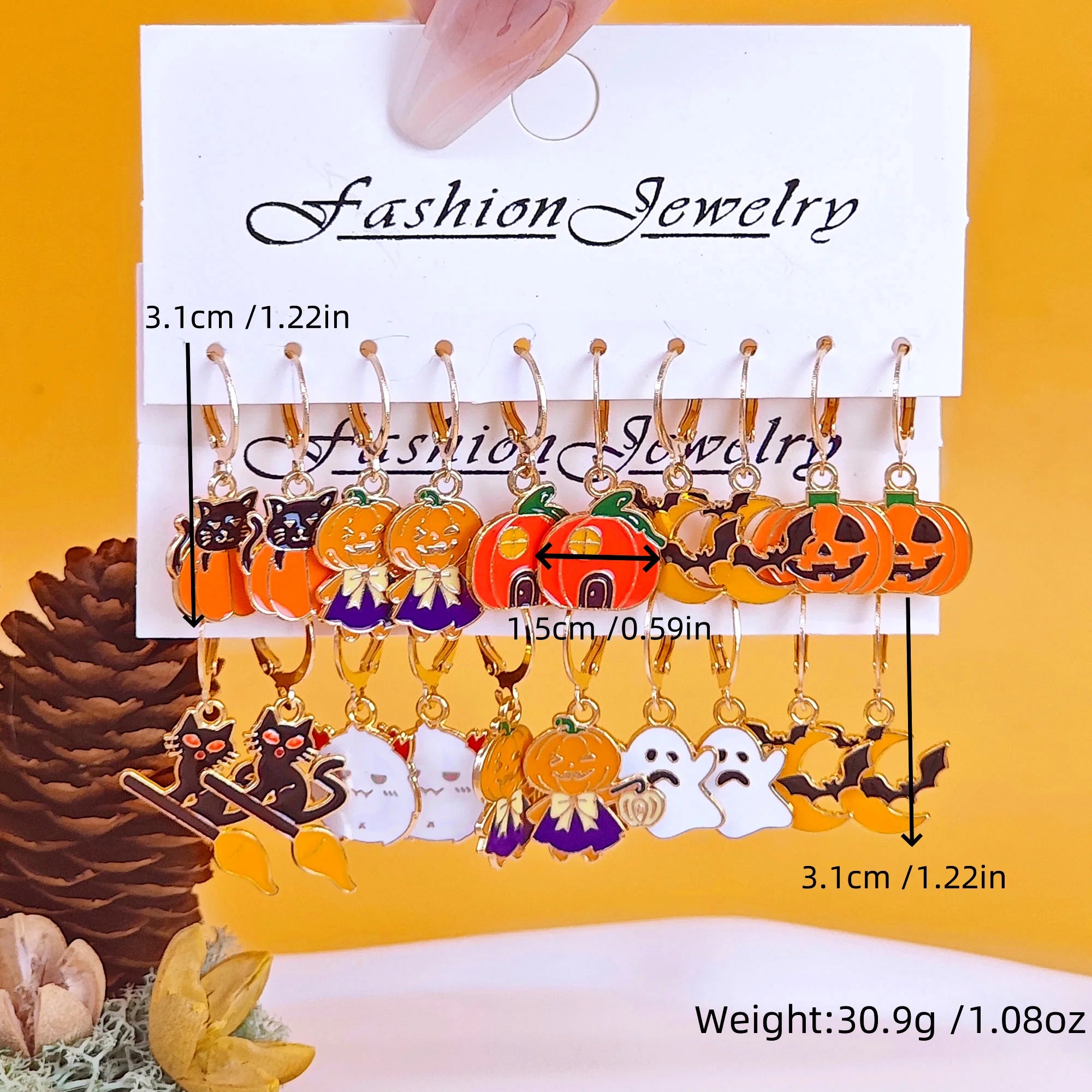 20pcs Halloween Art series earrings with horror alloy oil drop pumpkin bat spider web ghost earrings set for women