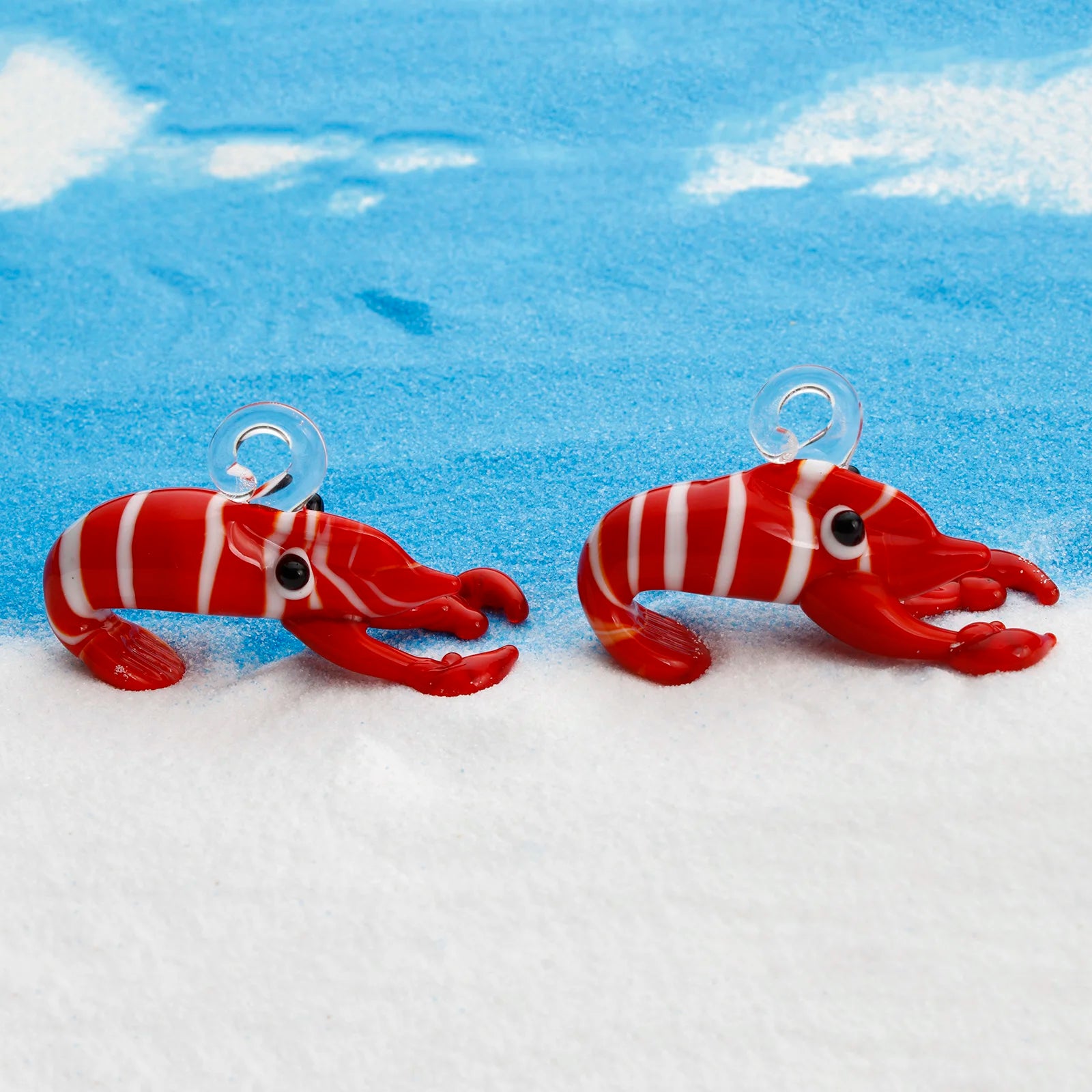 DoreenBeads 1 Piece 3D Red Lobster Stripe Lampwork Glass Ocean Jewelry Pendants DIY Jewelry Making Ornament Aquarium Decoration