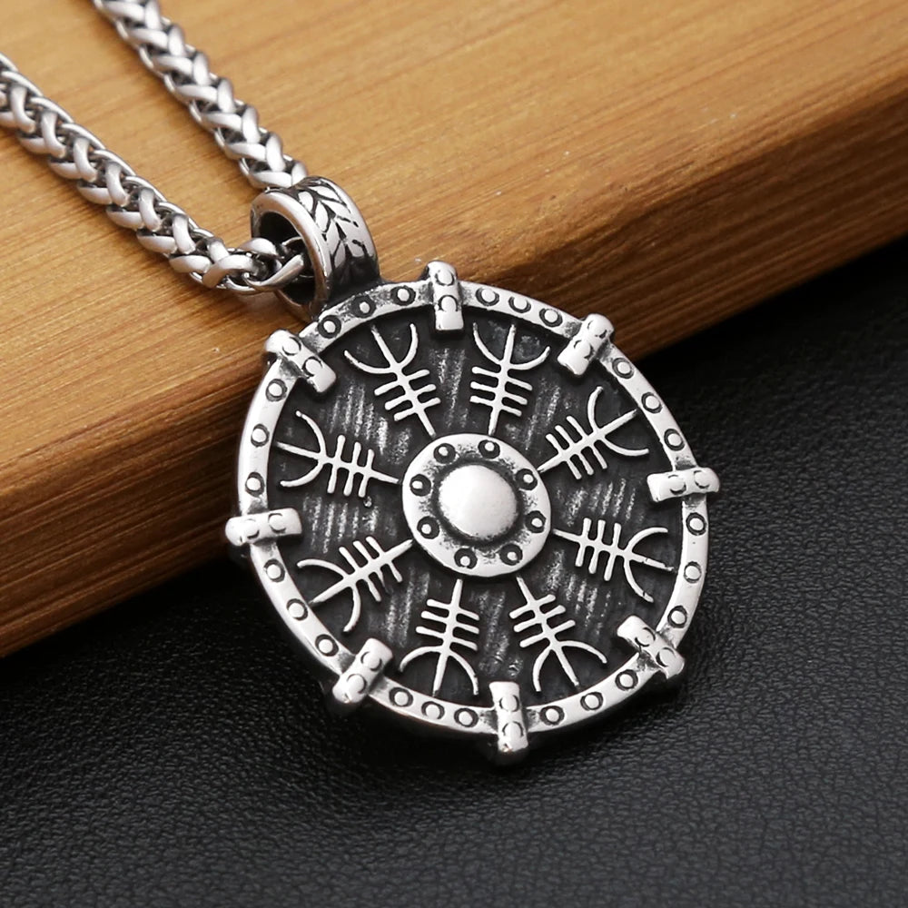 Nordic Vikings Rune Compass Pendant Necklace For Men Fashion Simple Stainless Steel Viking Amulet Necklace Charm Jewelry Gifts