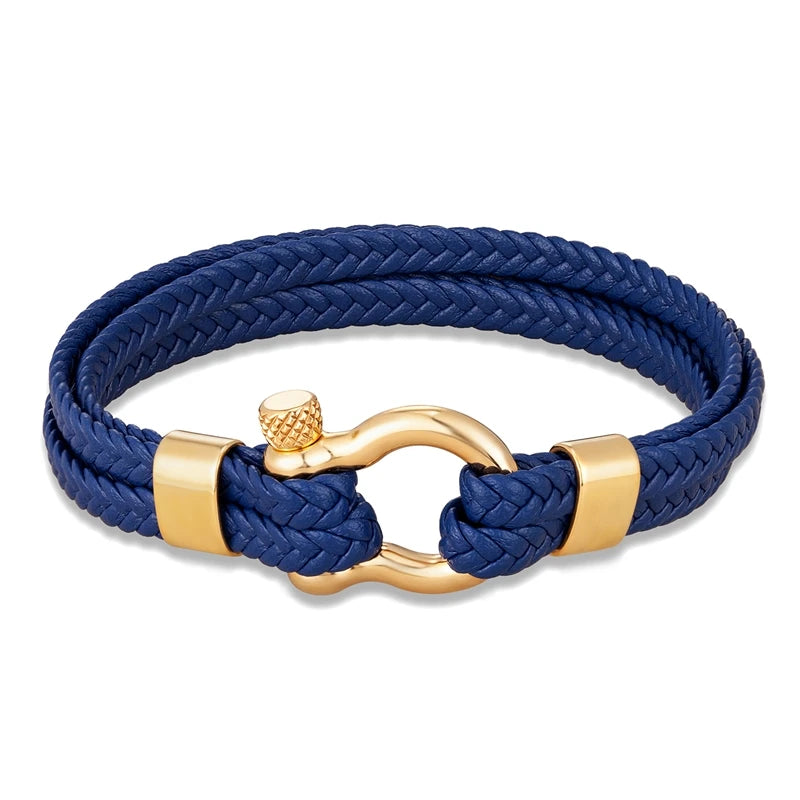 Men Multilayer Woven Leather Bracelet Fashion Stainless Steel Horseshoe Shackle Buckle with Screw Bracelet Jewelry for Women