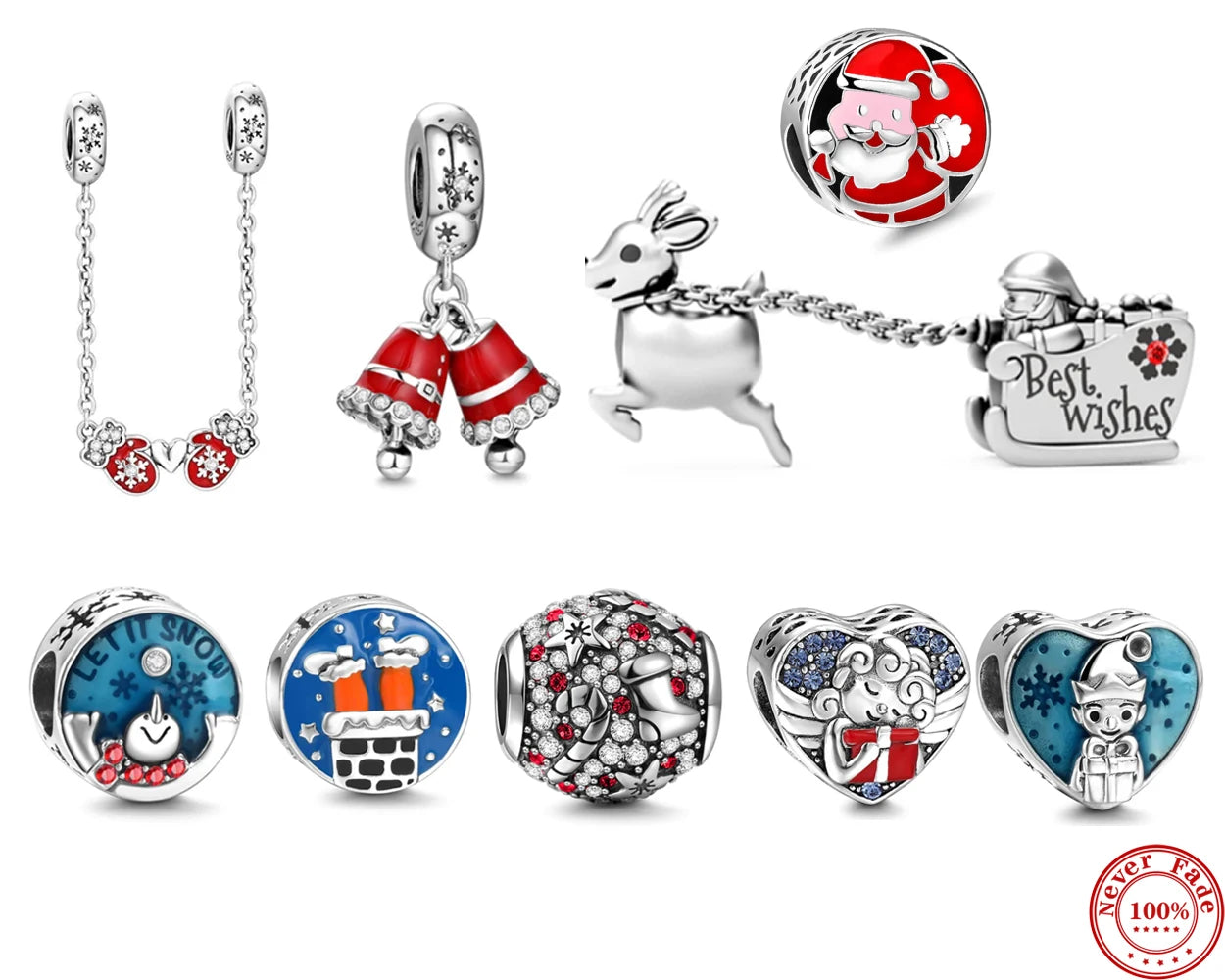 2022 Noël Nouvelle 925 Sterling Silver Charm Santa Elk Cloches Bonhomme de Neige Pandora Perle fit Bracelet Original Pour Femmes Bijoux DIY