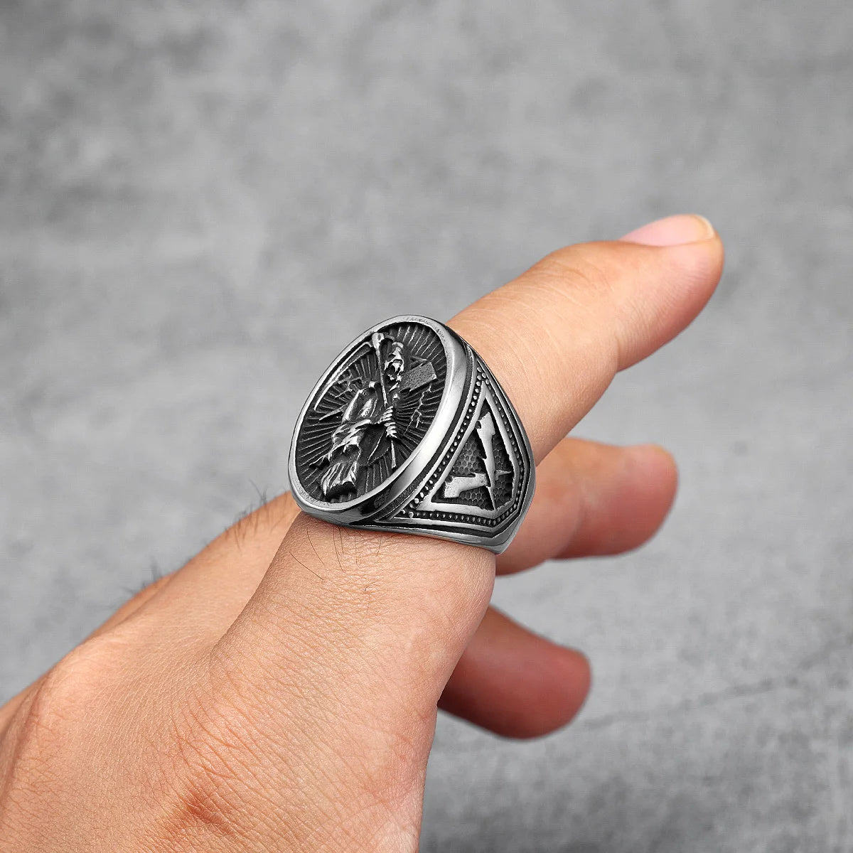 Grim Reaper Men Rings 316L Stainless Steel Punk Rock Soul Scythe Rap Party for Biker Male Friend Jewelry Best Gift Wholesale