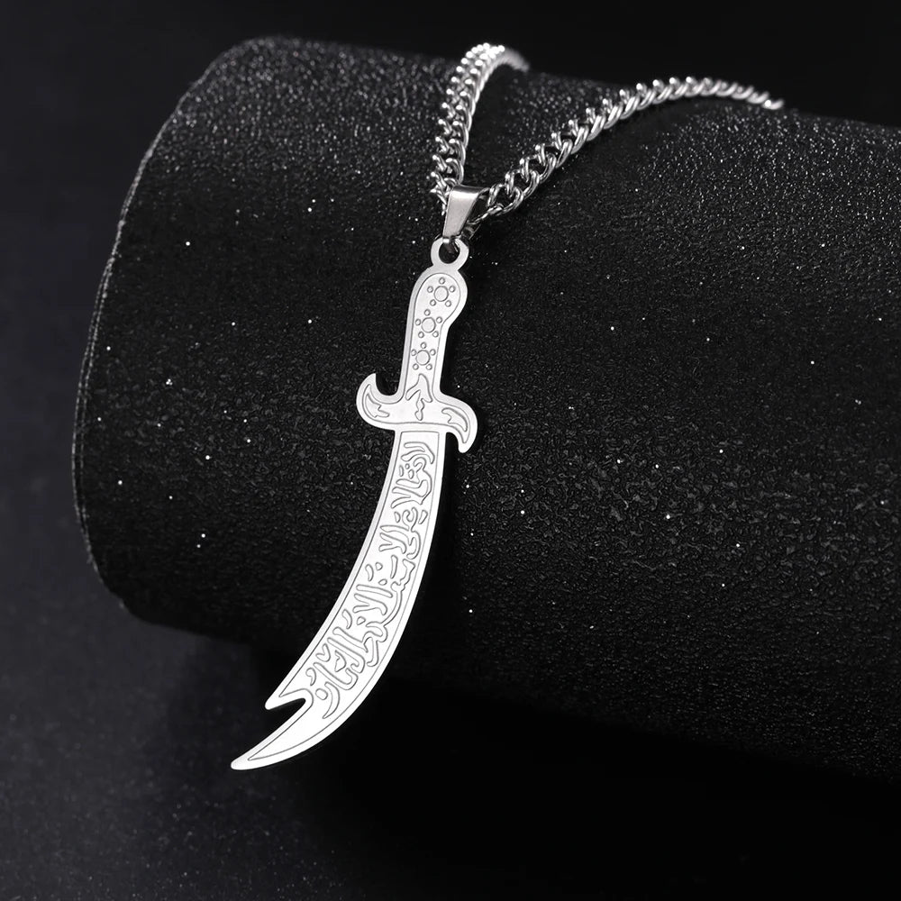 Dreamtimes Imam Ali Zolfikar Sword Necklace Pendant Stainless Steel Men's Amulet  Islamic Muslim Jewelry Gift