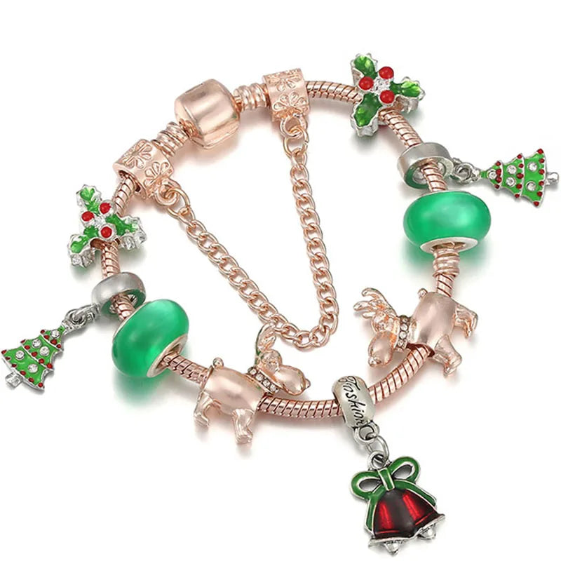 Christmas Tree & Bell Pendant Charm Bracelet Silver Color Bracelet For Women Kids DIY Handmade Xmas Jewelry Gift