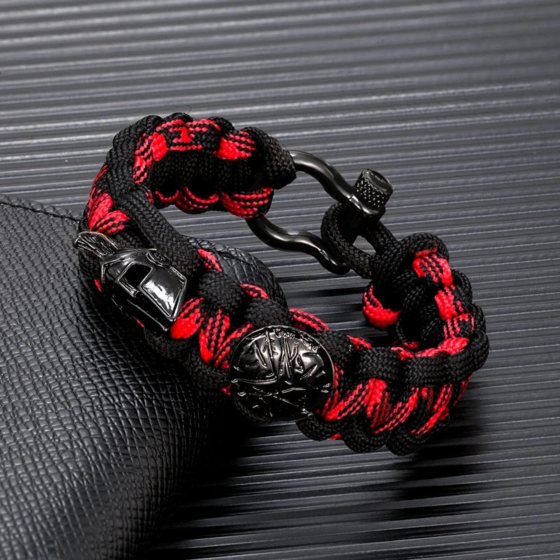 MKENDN Creative Design Spartan Warrior Helmet Horseshoe Buckle Survival Bracelet Vikings Accessories Handmade Paracord Bracelet