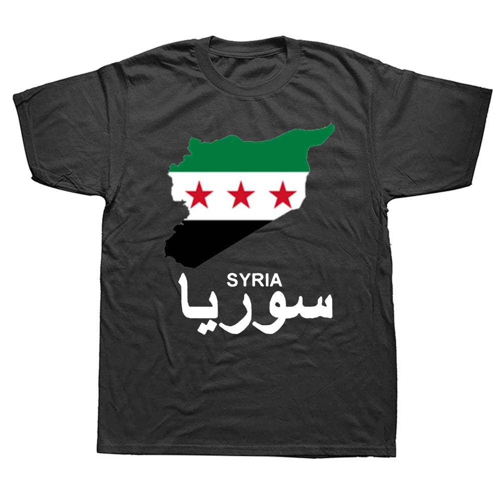 Divertidas camisetas de la República Árabe Siria, camisetas con gráficos de algodón, ropa de calle de manga corta, regalos de cumpleaños, camisetas de estilo veraniego para hombres