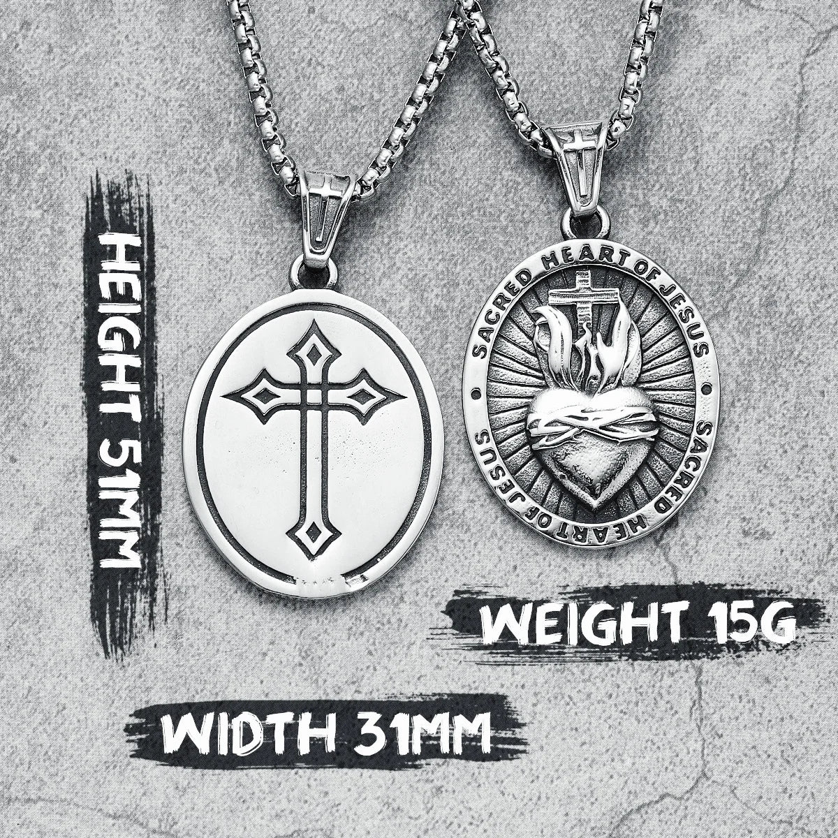 Jesus Heart Necklaces Retro Cross 316L Stainless Steel Men Vintage Pendant Chain Religion Rock for Friend Male Jewelry Best Gift