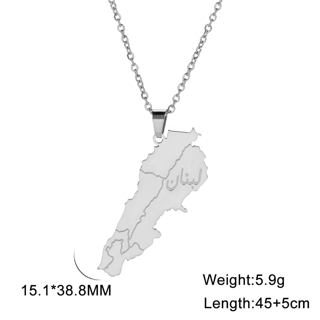 EUEAVAN Classic Lebanon Map Pendant Necklaces Stainless Steel Lebanese Country Flag Necklace Charm Patriotic Jewelry Gift