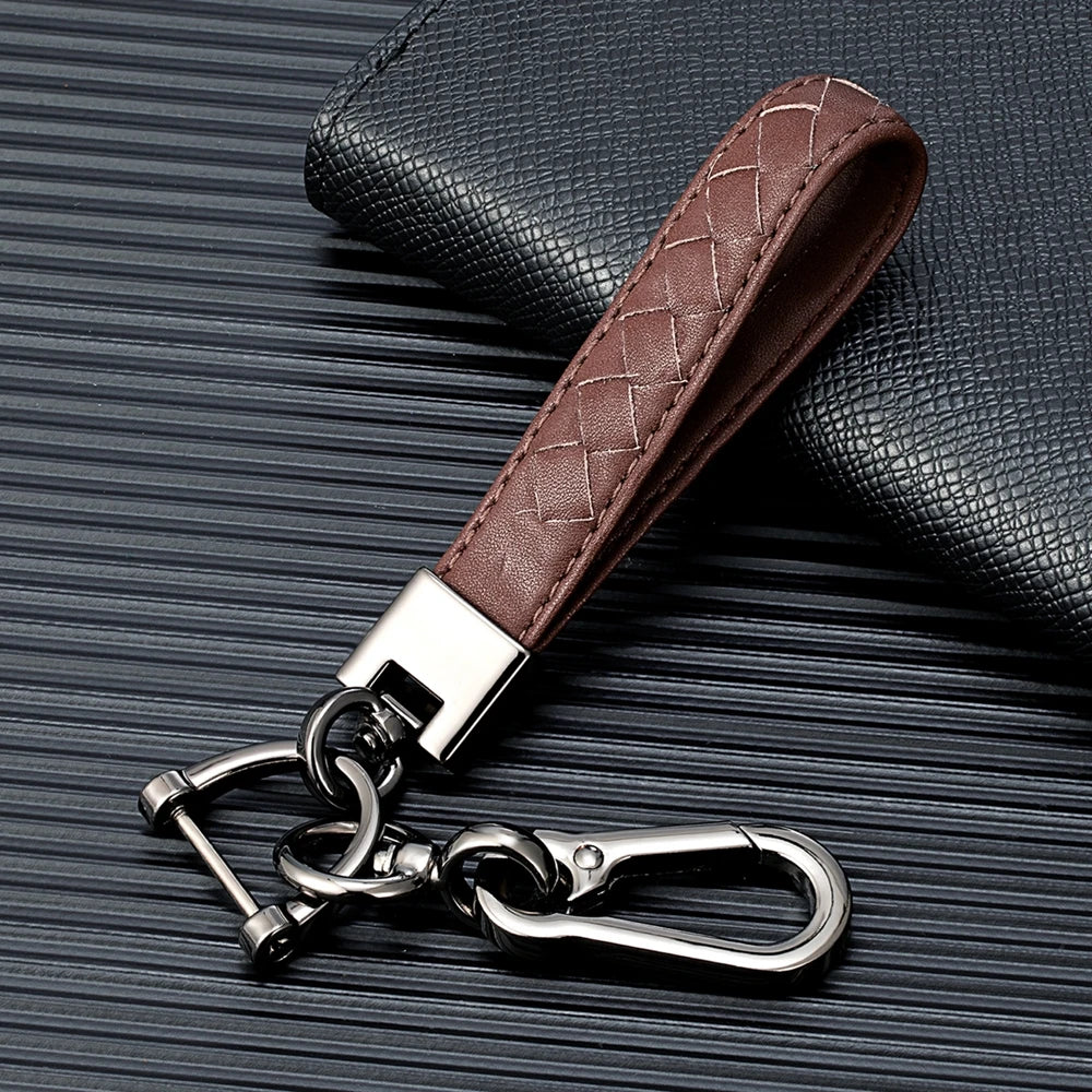 MKENDN Hand Woven Lambskin Car KeyChain Detachable Metal 360 Degree Rotating Horseshoe Buckle Key Chain For Men Women Gifts