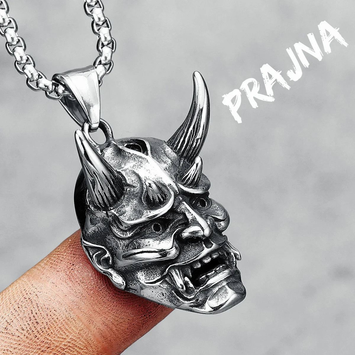 Ghost Head Men Necklace Bushido Prajna Mask Warrior 316L Stainless Steel Pendant Chain Rock Rap for Biker Male Jewelry Best Gift