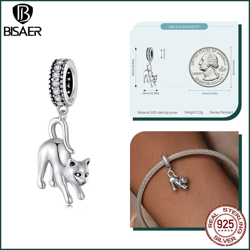 BISAER 925 Sterling Silver Little Dragon Charms Beads Lindo búho gato gallo colgante para mujeres DIY pulseras collar joyería regalo