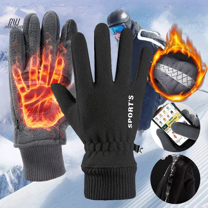 Winter Skihandschuhe Herren Fahrradhandschuhe Thermo Polar Fleece Handschuhe Kalter Wind Wasserdicht Touchscreen Warm Skifäustling