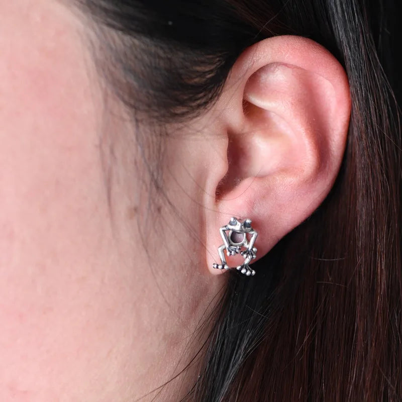 MKENDN 925 Sterling Silver Frog Earrings