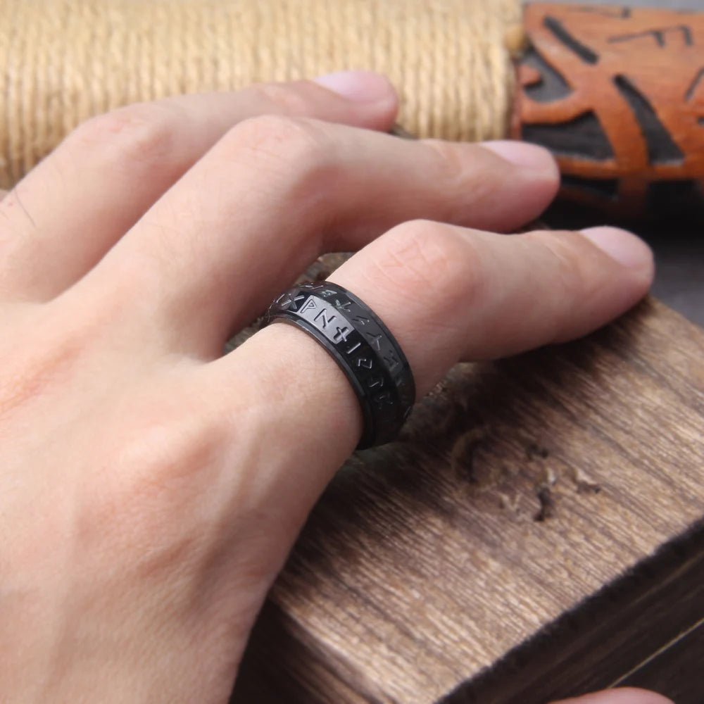 Rotating Vikings Rune Stainless Steel Rings