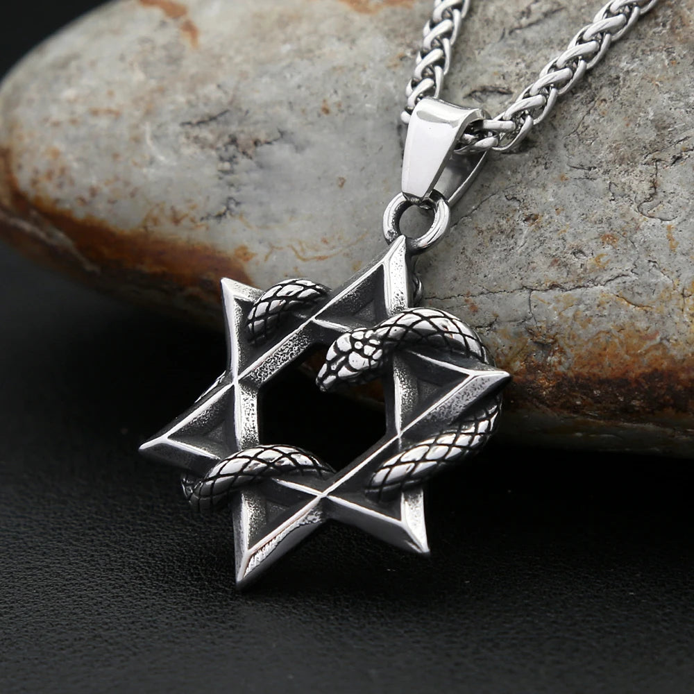 New Vintage Star of David With Snake Pendant Necklaces For Men Women Fashion Punk Ouroboros Hexagram Necklace Amulet Jewelry