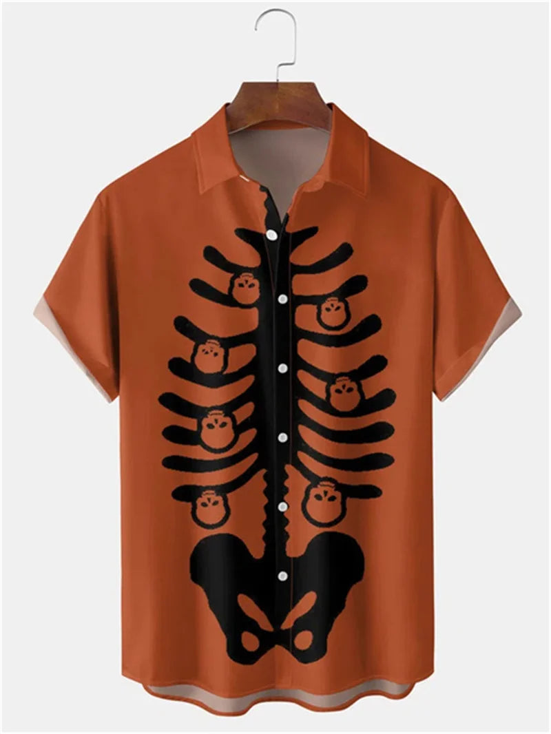 Camisa vintage para hombre con estampado 3D de cabeza de calabaza de Halloween, ropa para hombre, camisa hawaiana informal de verano para playa hawaiana, camisa hawaiana de vacaciones