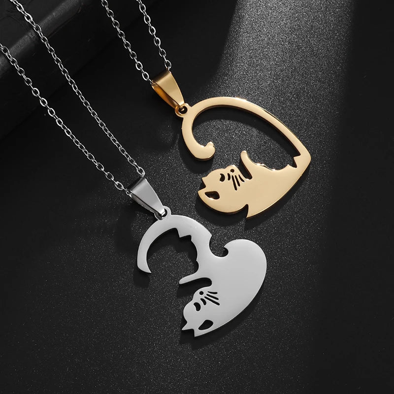 Collier avec pendentif en forme de chat mignon en acier inoxydable pour femme et fille, cadeau exquis à la mode