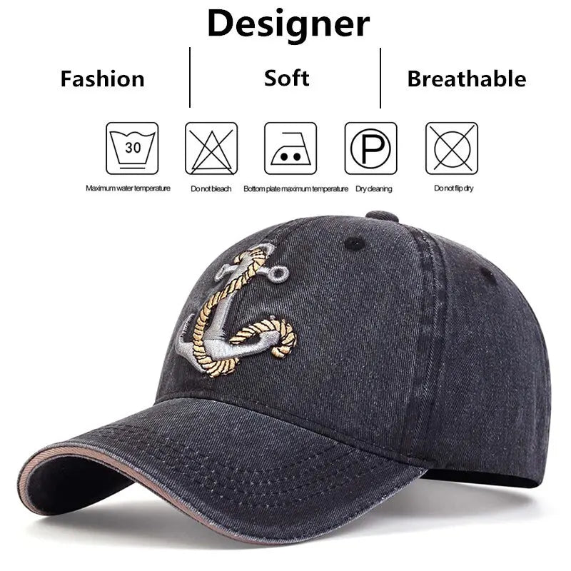 Pirate Hook Embroidery Wash Baseball Caps Spring and Autumn Outdoor Adjustable Casual Hats Sunscreen Hat